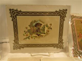 26 ANTIQUE EPHEMERA EMBELLISHED SINGLE PANEL DIE CUT CARDS - USED